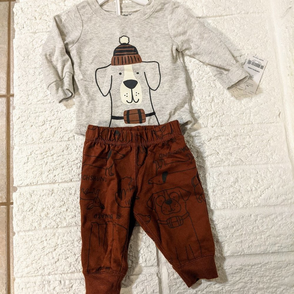 NWT Carter's Long Sleeve Puppy Dog top and pant set 3 months
